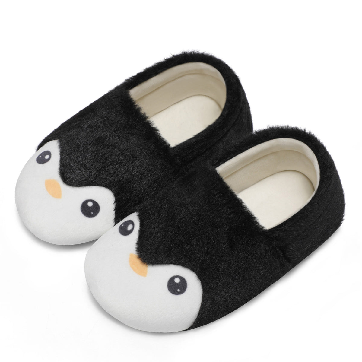 JOINFREE Toddler Boys Girls Slippers Kids Cartoon Plush Barefoot Shoes Indoor PenguinBlack