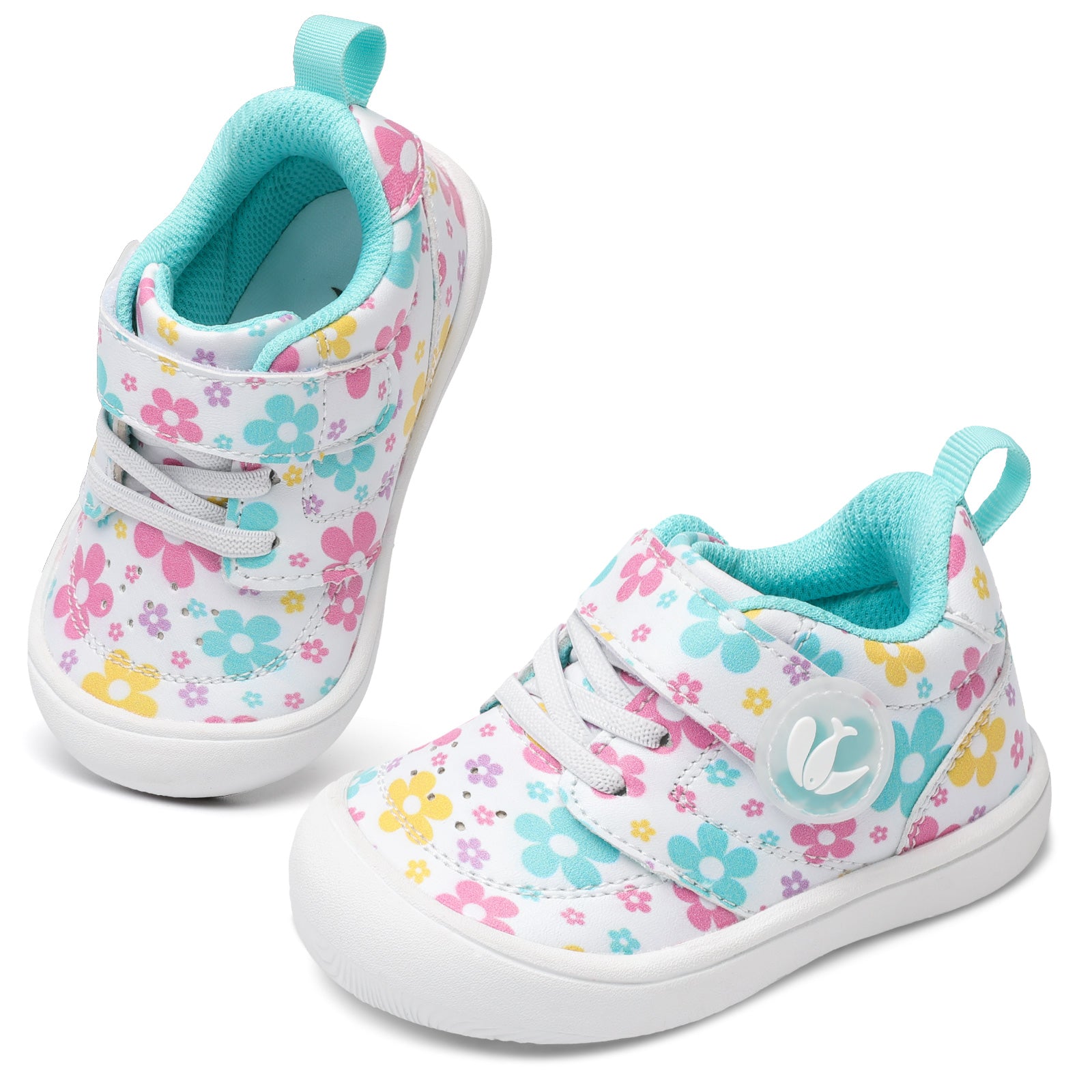 JOINFREE Baby Shoes Girls Boys Wide Barefoot Sneakers White Flowers