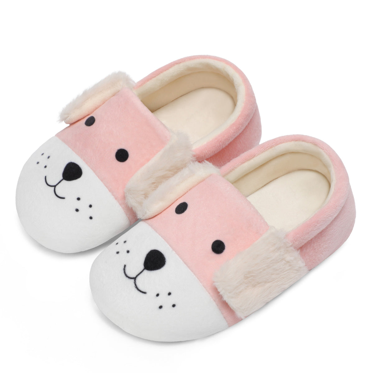 JOINFREE Toddler Boys Girls Slippers Kids Cartoon Plush Barefoot Shoes Indoor DogPink