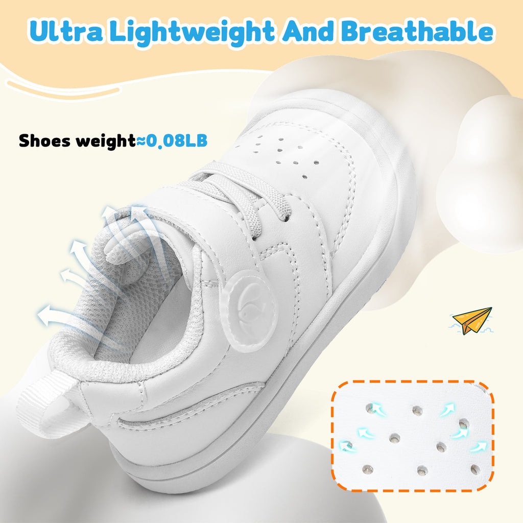 JOINFREE Baby Shoes Girls Boys Wide Barefoot Sneakers All White