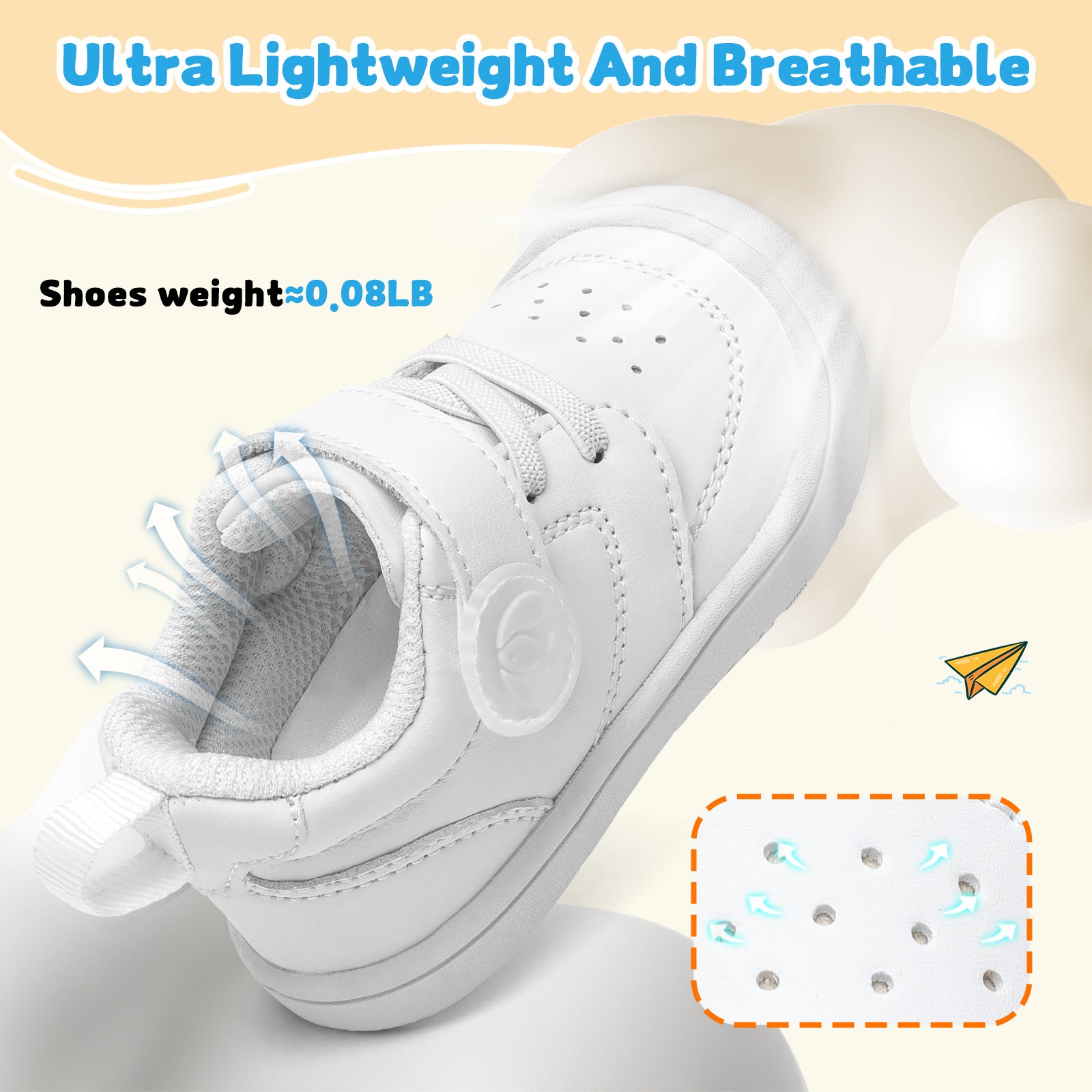 JOINFREE Baby Shoes Girls Boys Wide Barefoot Sneakers All White