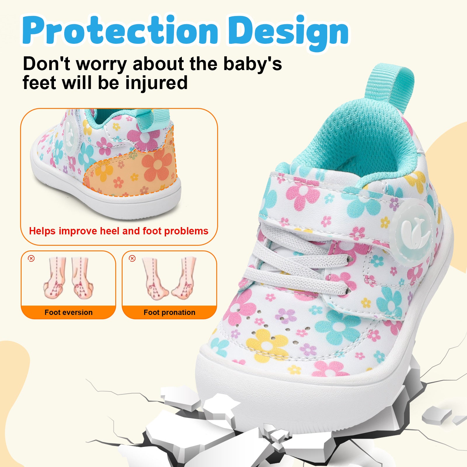 JOINFREE Baby Shoes Girls Boys Wide Barefoot Sneakers White Flowers