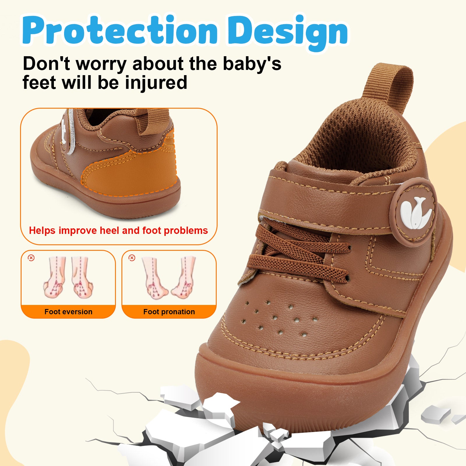 JOINFREE Baby Shoes Girls Boys Wide Barefoot Sneakers Brown