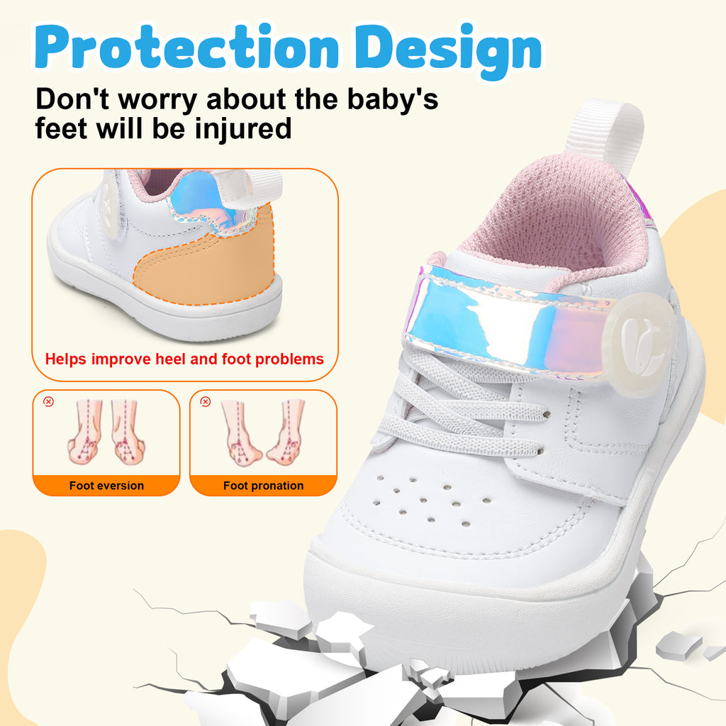 JOINFREE Baby Shoes Girls Boys Wide Barefoot Sneakers White