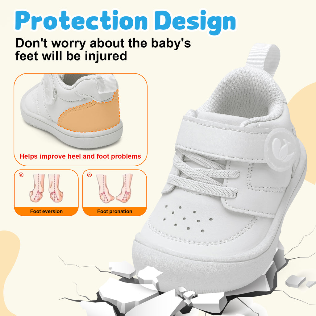 JOINFREE Baby Shoes Girls Boys Wide Barefoot Sneakers All White