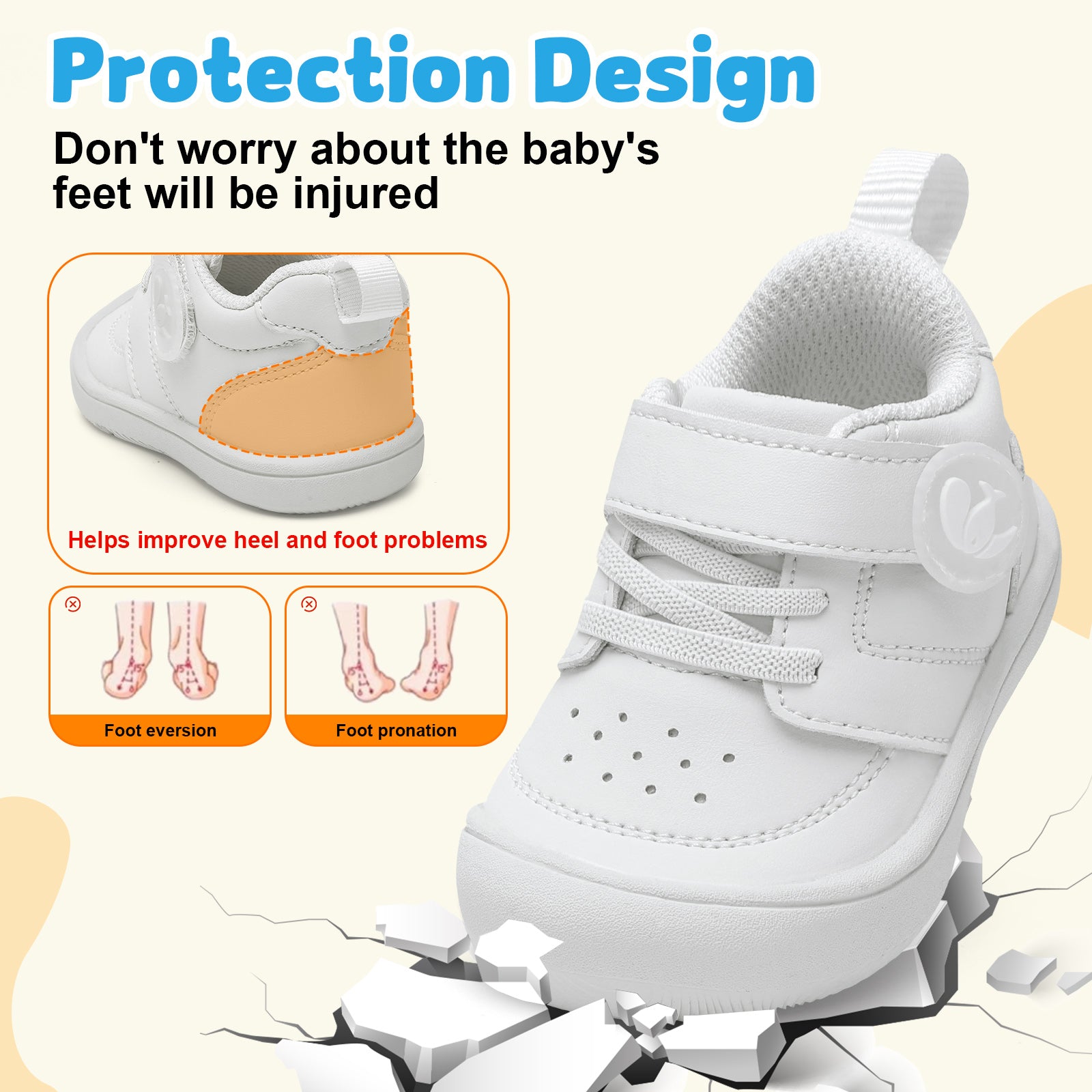 JOINFREE Baby Shoes Girls Boys Wide Barefoot Sneakers All White