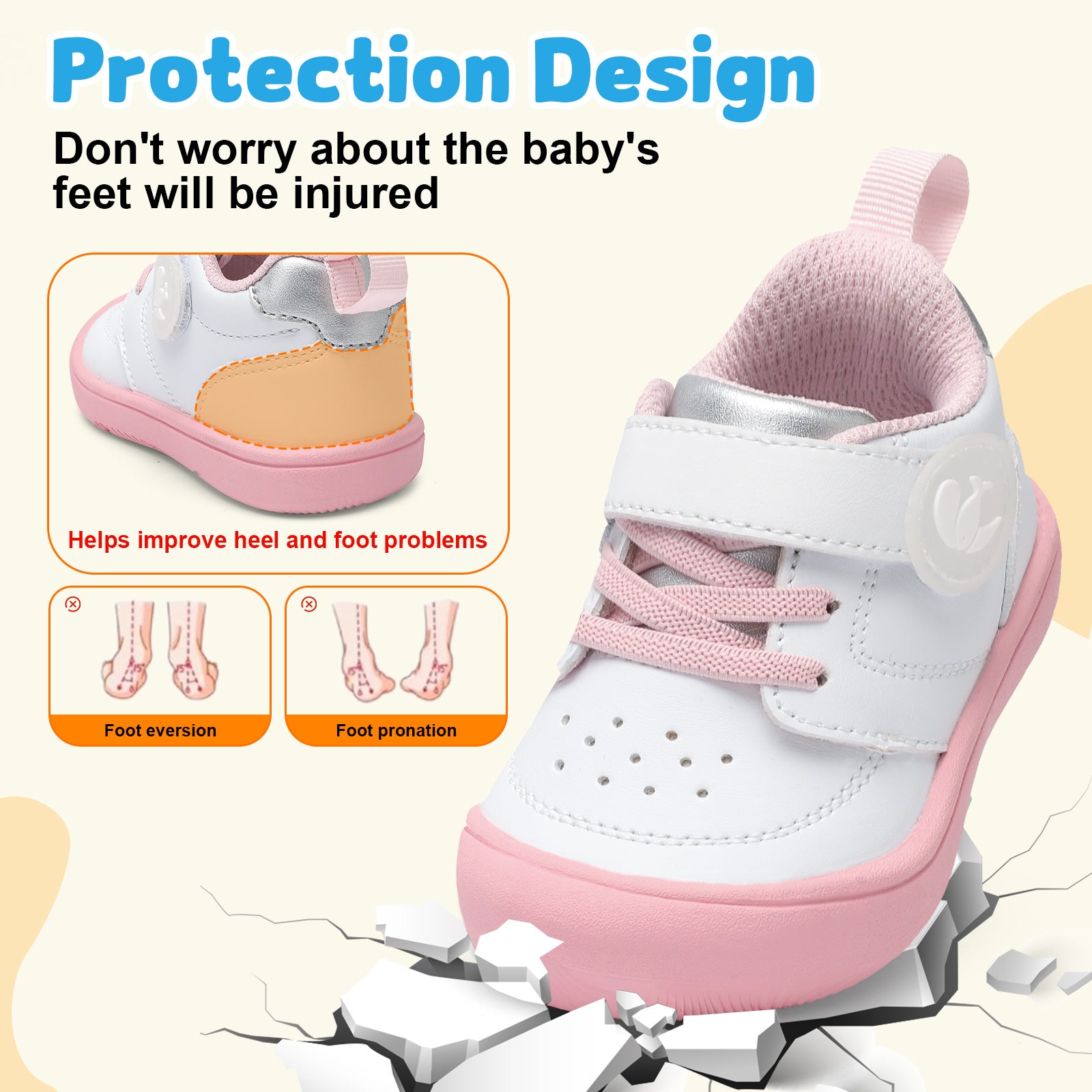 JOINFREE Baby Shoes Girls Boys Wide Barefoot Sneakers White Pink