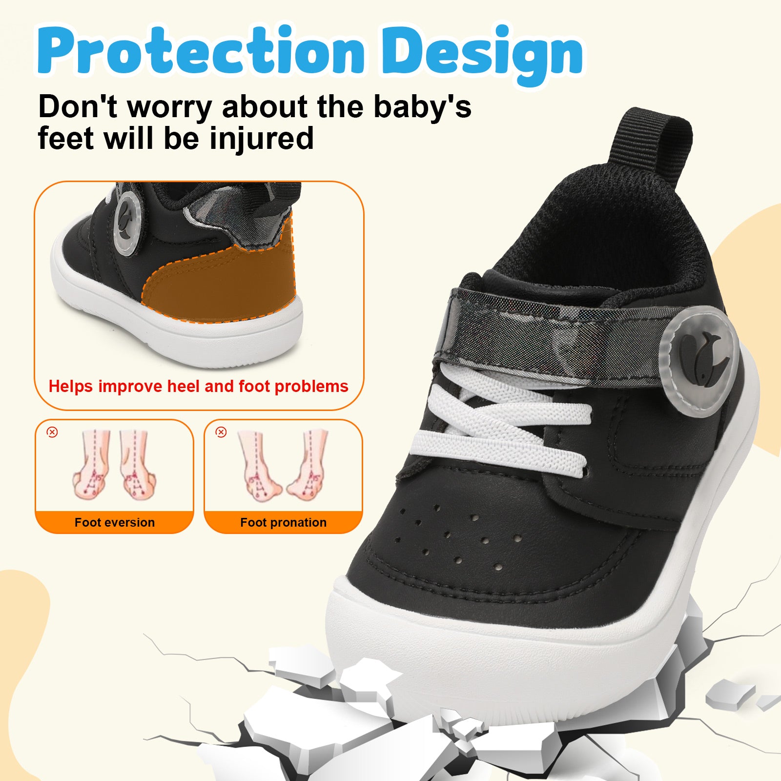 JOINFREE Baby Shoes Girls Boys Wide Barefoot Sneakers Black