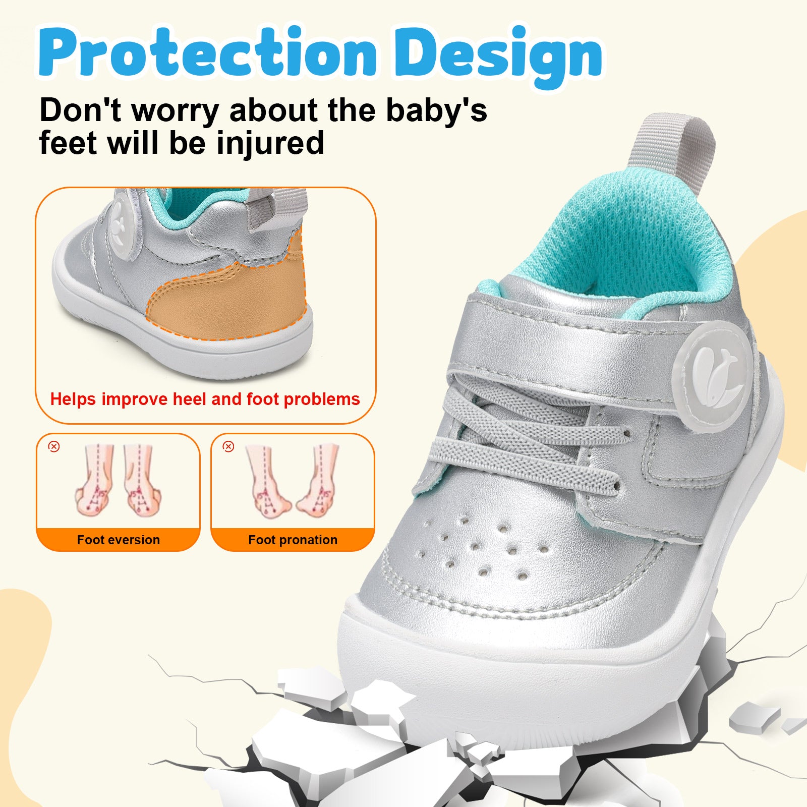 JOINFREE Baby Shoes Girls Boys Wide Barefoot Sneakers Grey