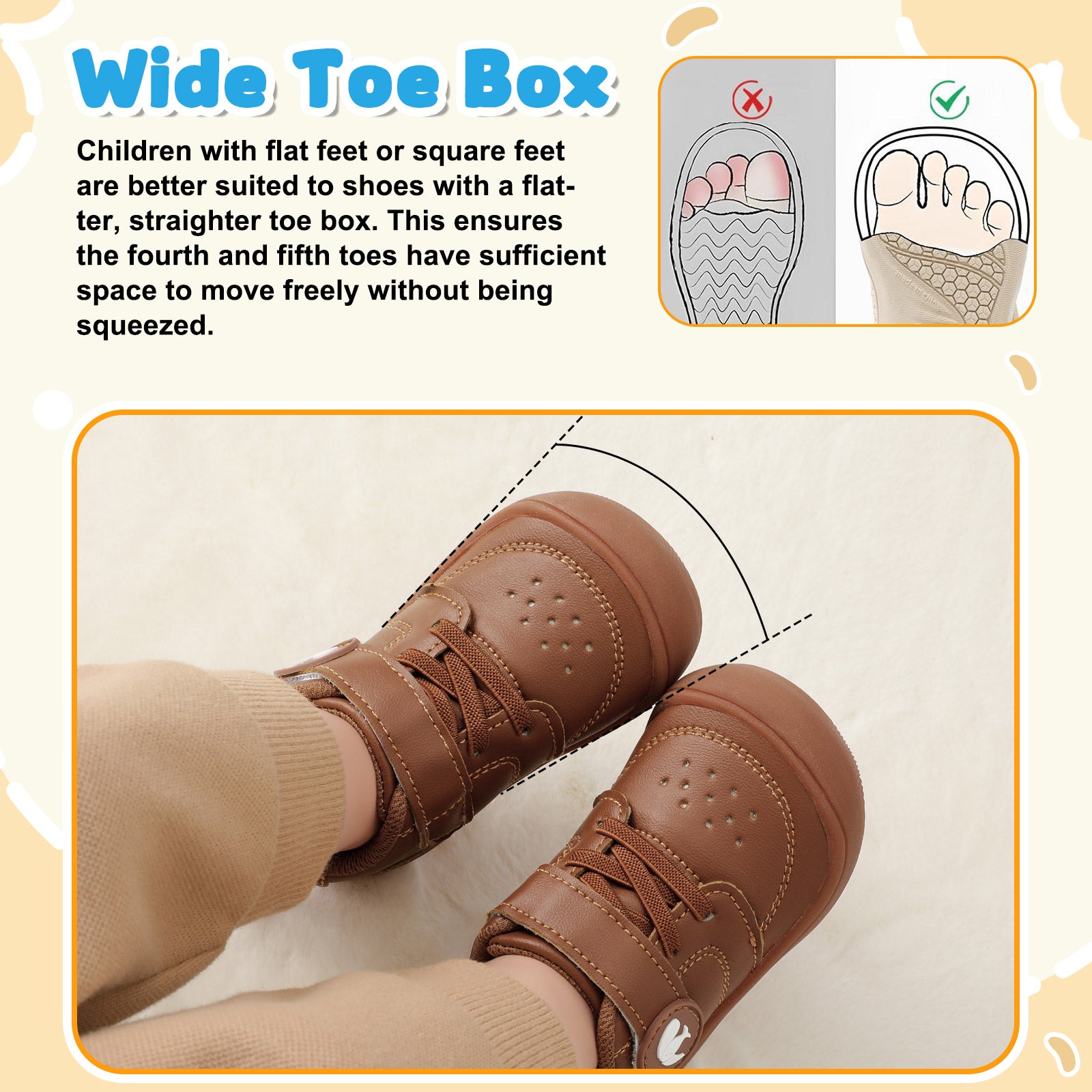 JOINFREE Baby Shoes Girls Boys Wide Barefoot Sneakers Brown