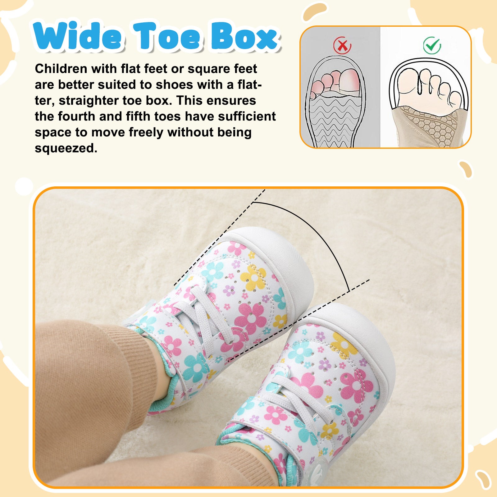 JOINFREE Baby Shoes Girls Boys Wide Barefoot Sneakers White Flowers