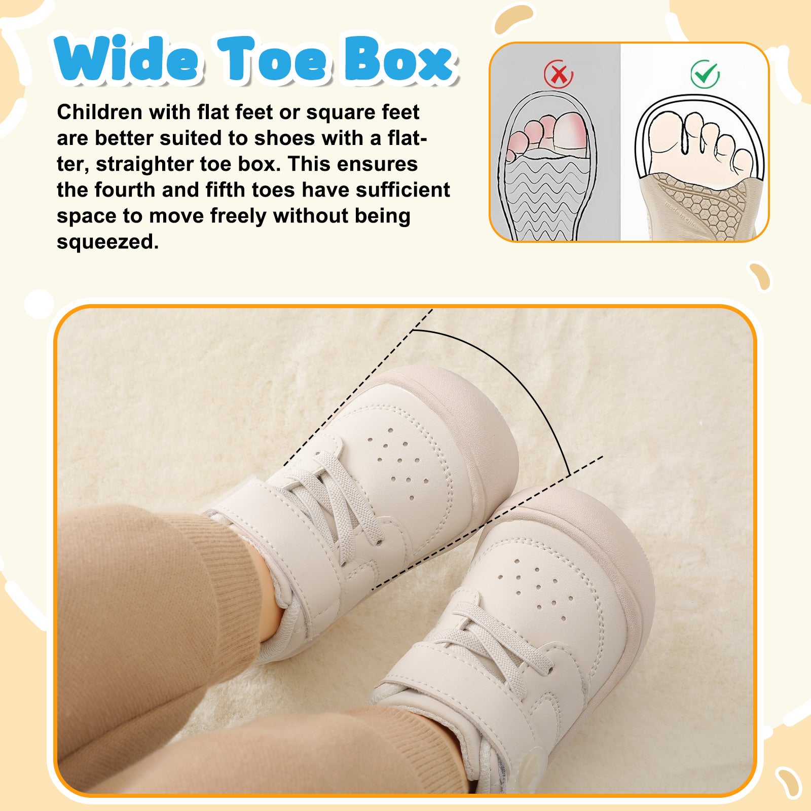 JOINFREE Baby Shoes Girls Boys Wide Barefoot Sneakers Beige