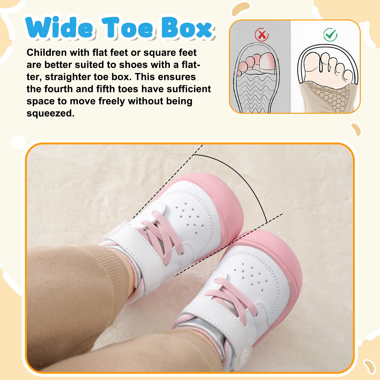 JOINFREE Baby Shoes Girls Boys Wide Barefoot Sneakers White Pink