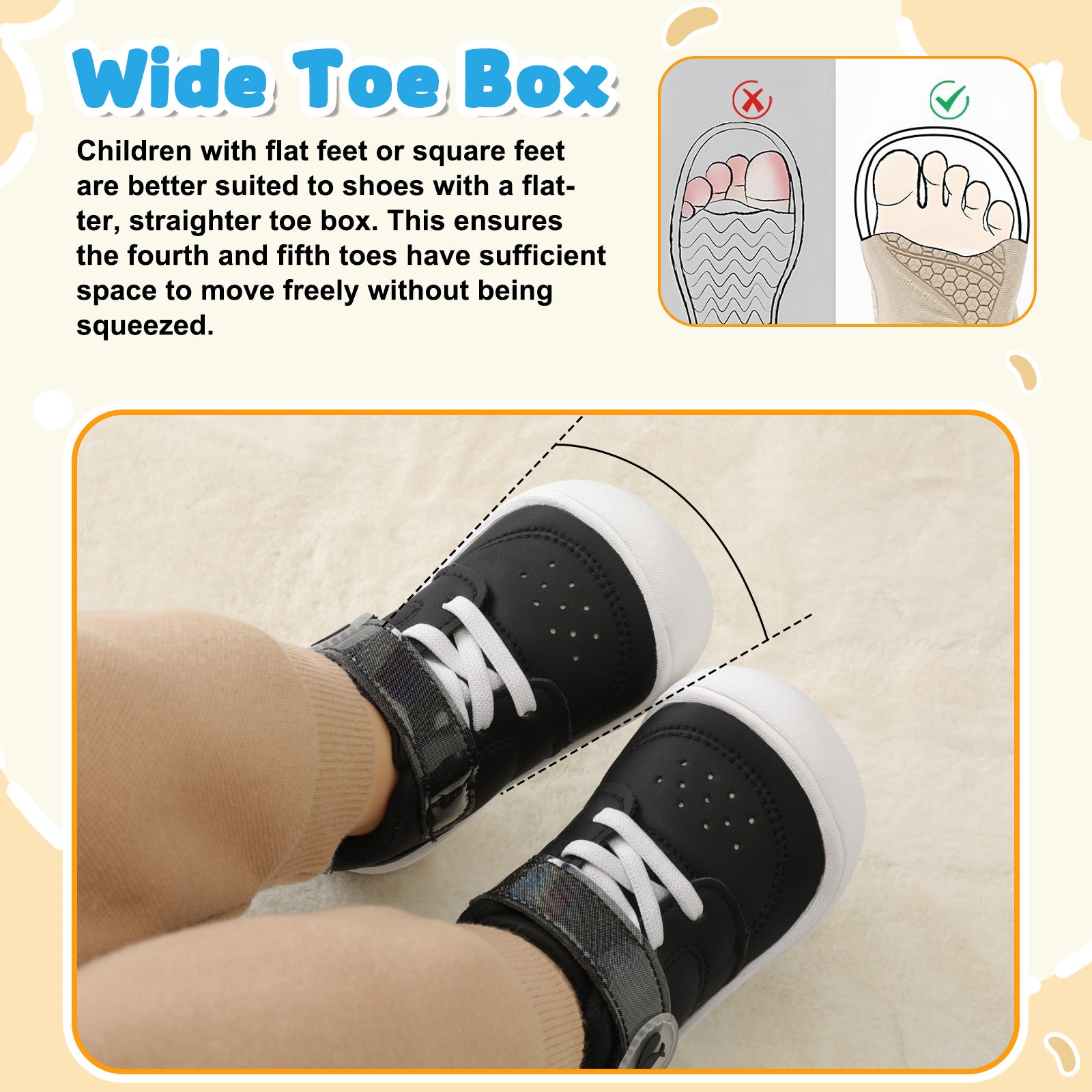 JOINFREE Baby Shoes Girls Boys Wide Barefoot Sneakers Black