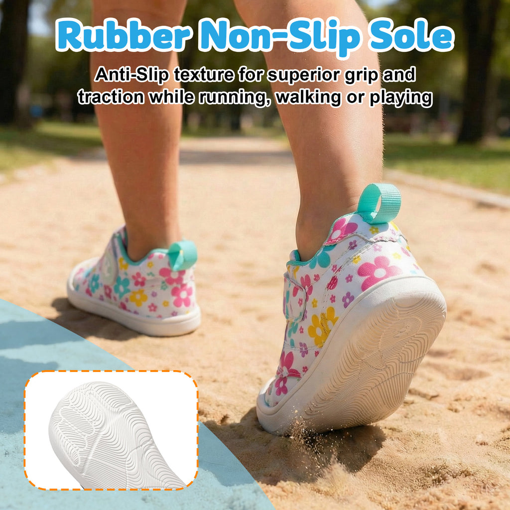 JOINFREE Baby Shoes Girls Boys Wide Barefoot Sneakers White Flowers
