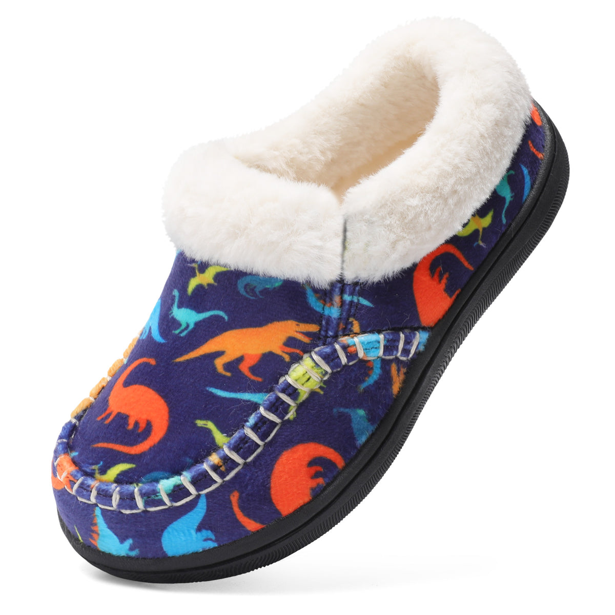 JOINFREE Kids Boys Girls Slippers Memory Foam Fuzzy Slip-On House Shoes Indoor Outdoor Dinosaur