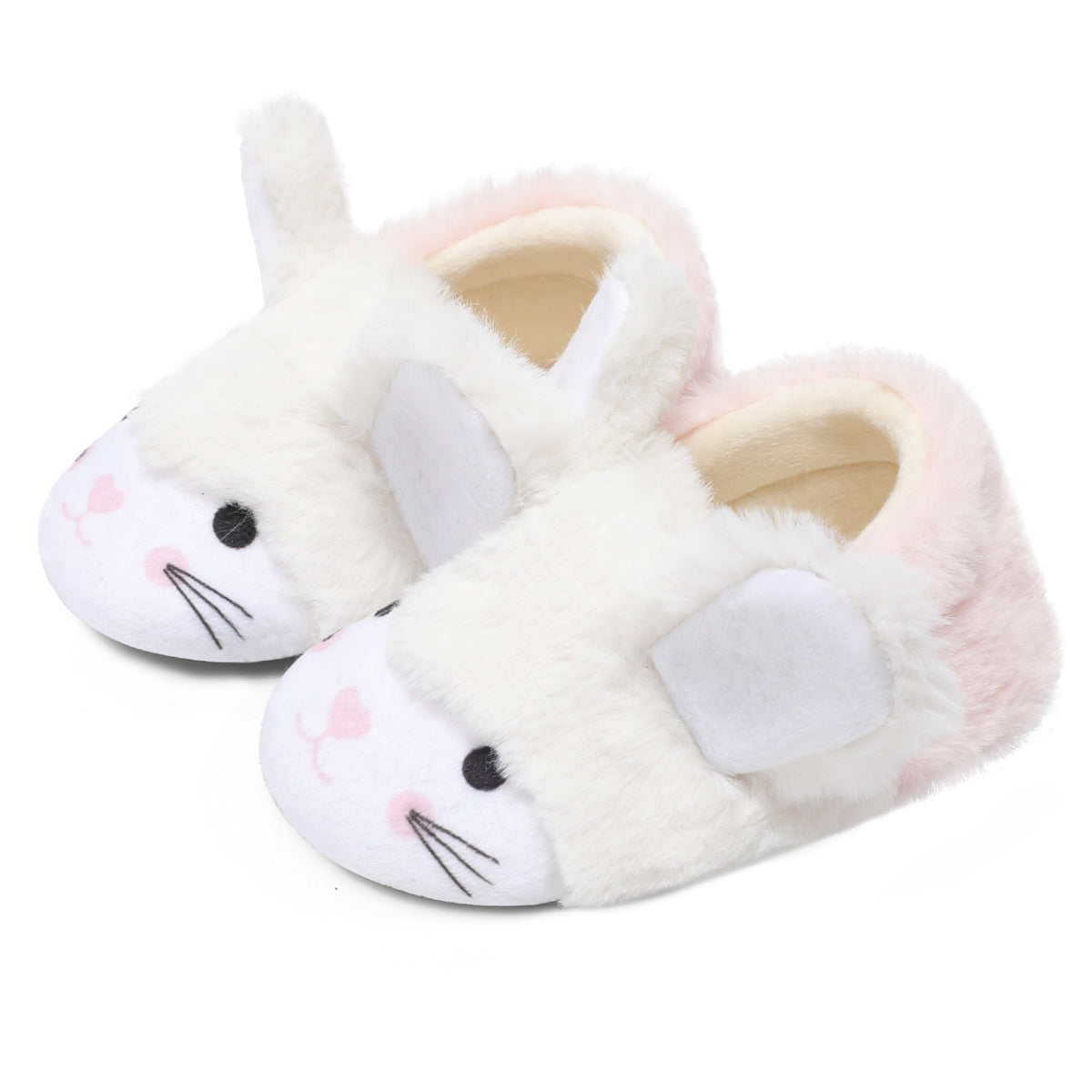JOINFREE Toddler Girls Boys Fuzzy Slippers Wide Toe Box Warm House Slippers Pink rabbit