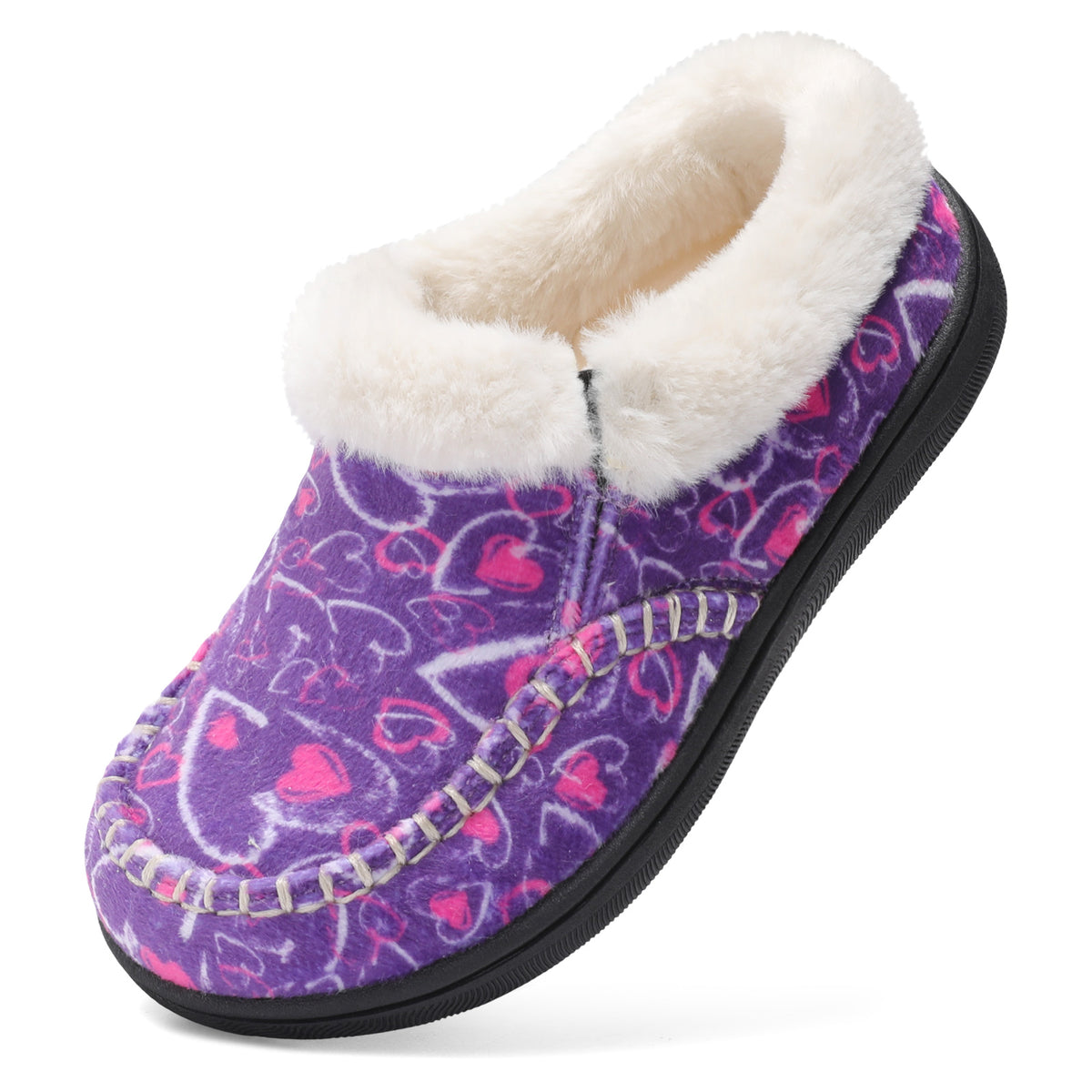 JOINFREE Kids Boys Girls Slippers Memory Foam Fuzzy Slip-On House Shoes Indoor Outdoor PurpleLove