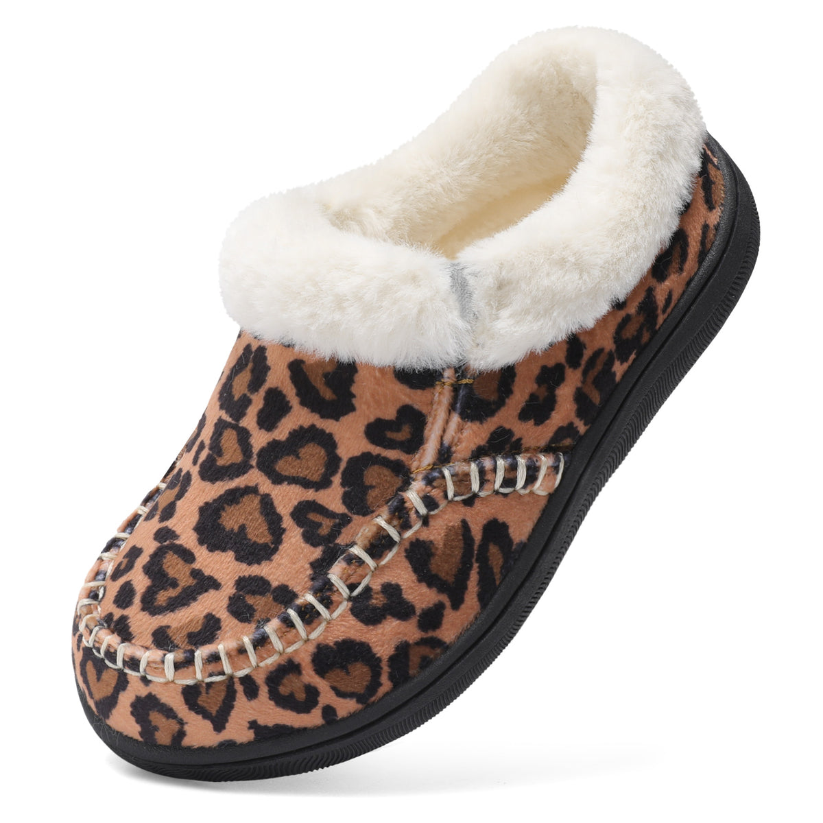 JOINFREE Kids Boys Girls Slippers Memory Foam Fuzzy Slip-On House Shoes Indoor Outdoor Leopard