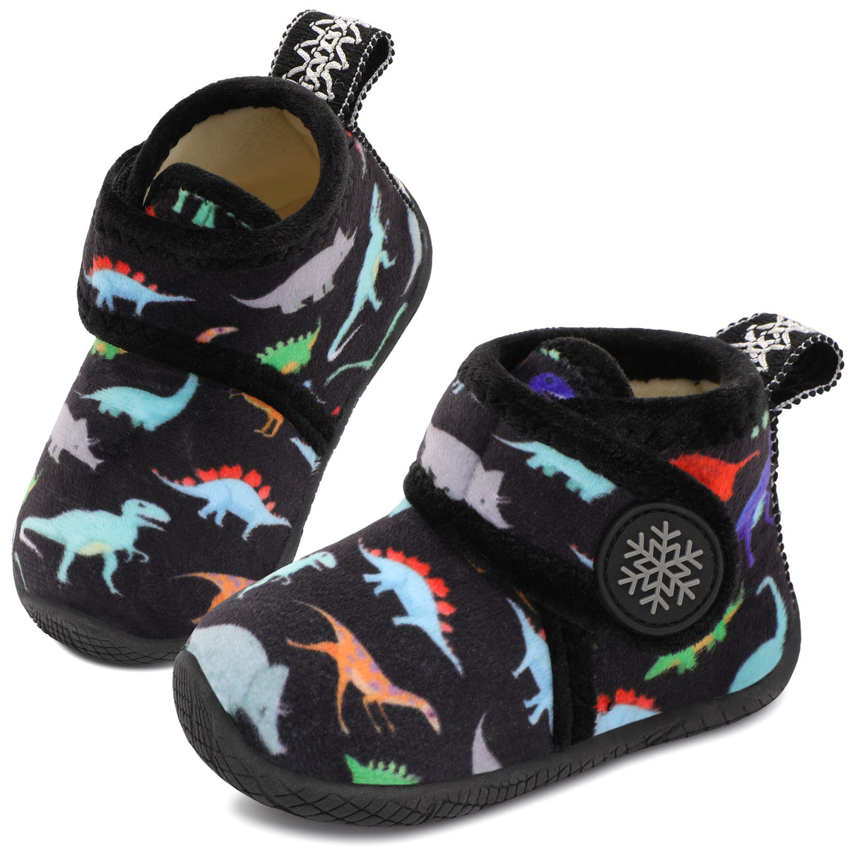 JOINFREE Toddler Boys Girls Slippers Kids Winter Warm Cozy House Fleece Booties Indoor Outdoor BalckDinosaur
