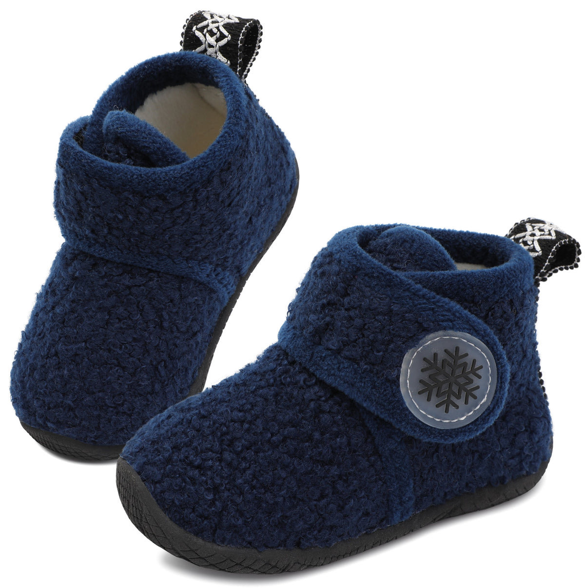 JOINFREE Toddler Boys Girls Slippers Kids Winter Warm Cozy House Fleece Booties Indoor Outdoor NavyBlue