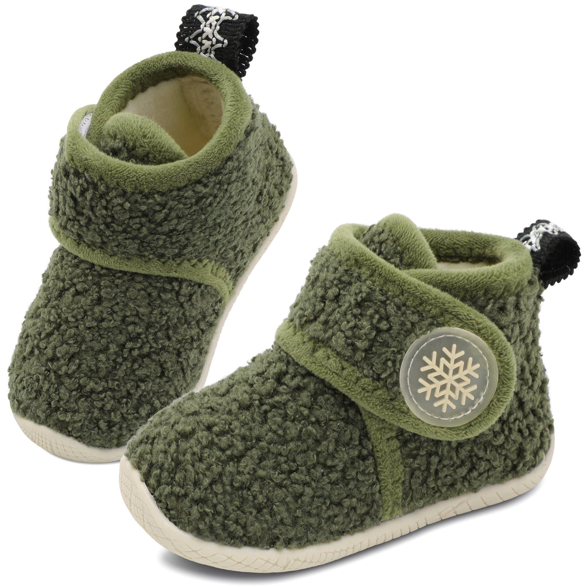 JOINFREE Toddler Boys Girls Slippers Kids Winter Warm Cozy House Fleece Booties Indoor Outdoor DarkGreen