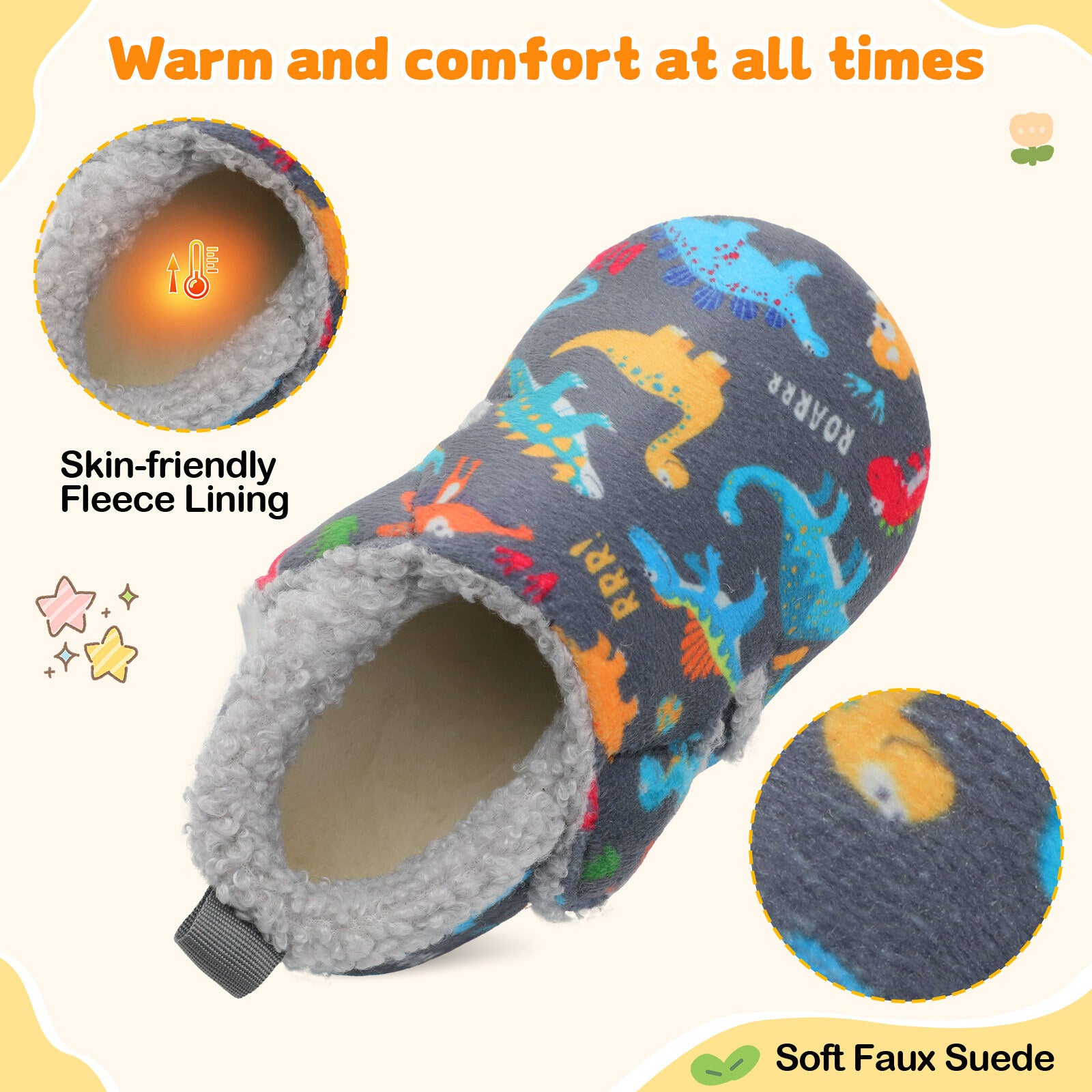 Kid Grey Dinosaur Slipper B