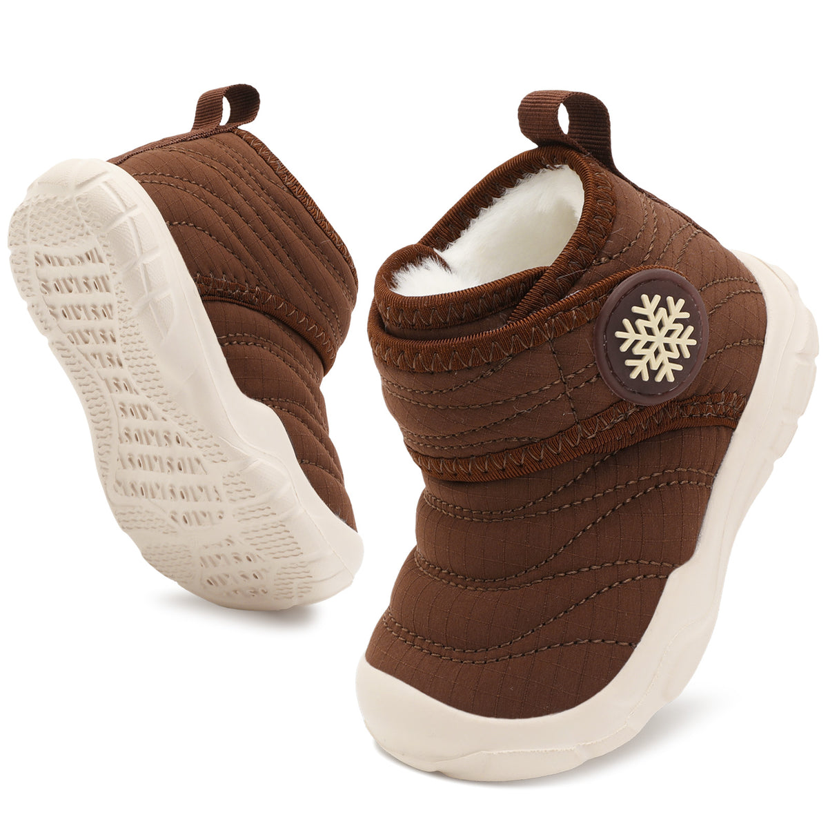 JOINFREE Toddler Boys Girls Winter Boots Waterproof Snow Boots Indoor Outdoor Darkbrown