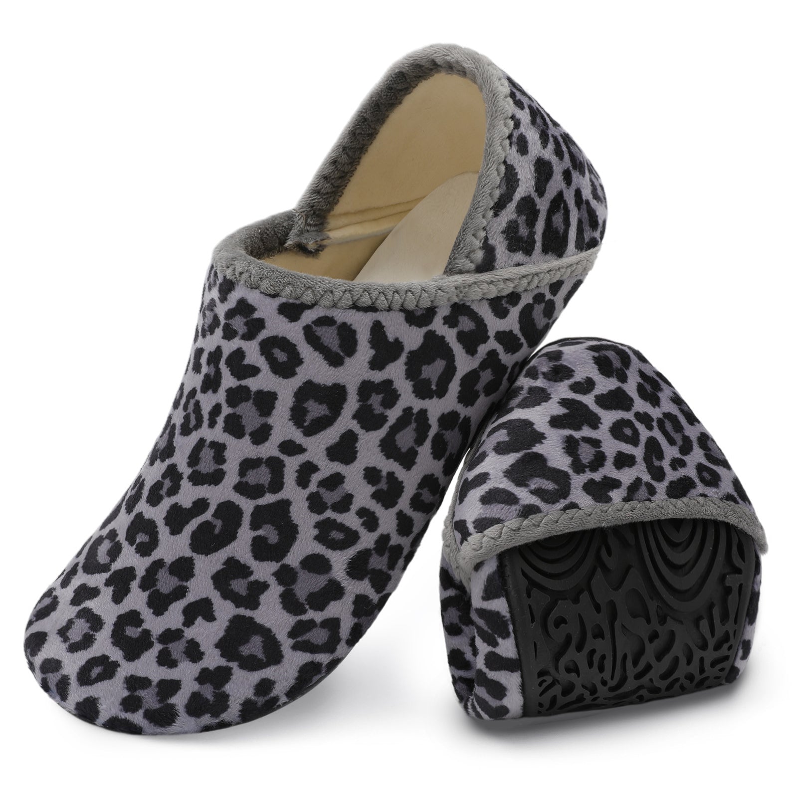 Adult Grey Leopard House Shoes B