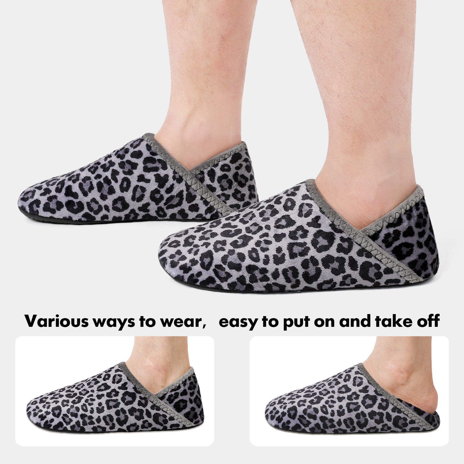 Adult Grey Leopard House Shoes B
