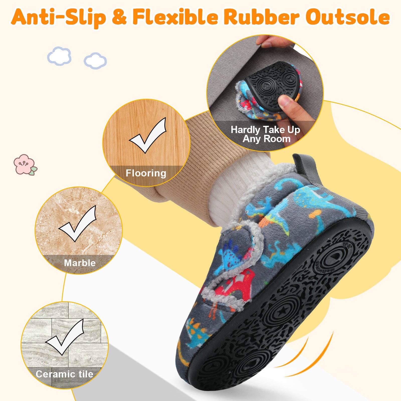 Kid Grey Dinosaur Slipper B