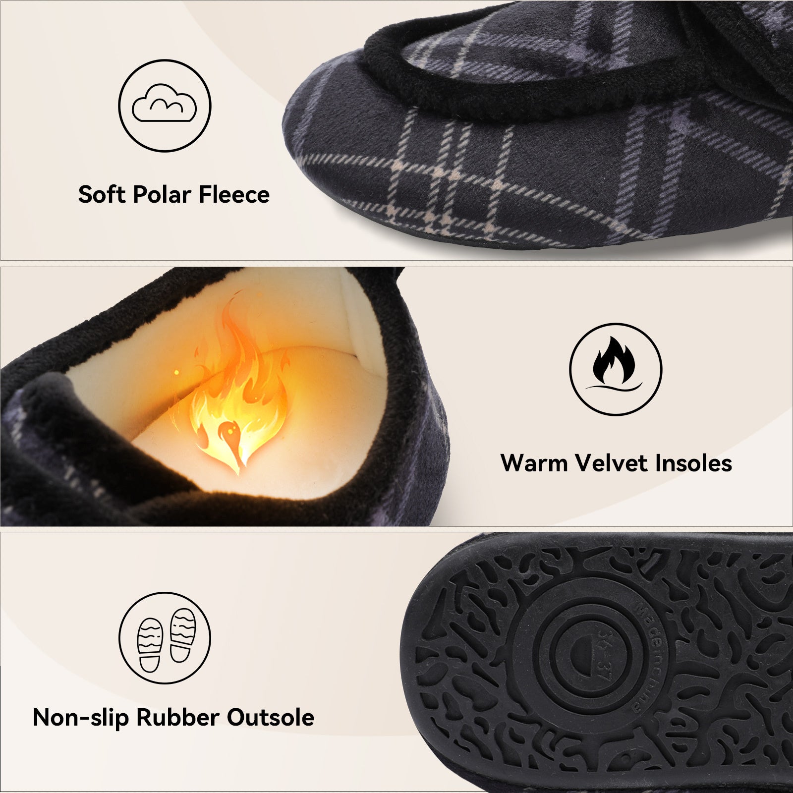 Adult Blackplaid Slippers A