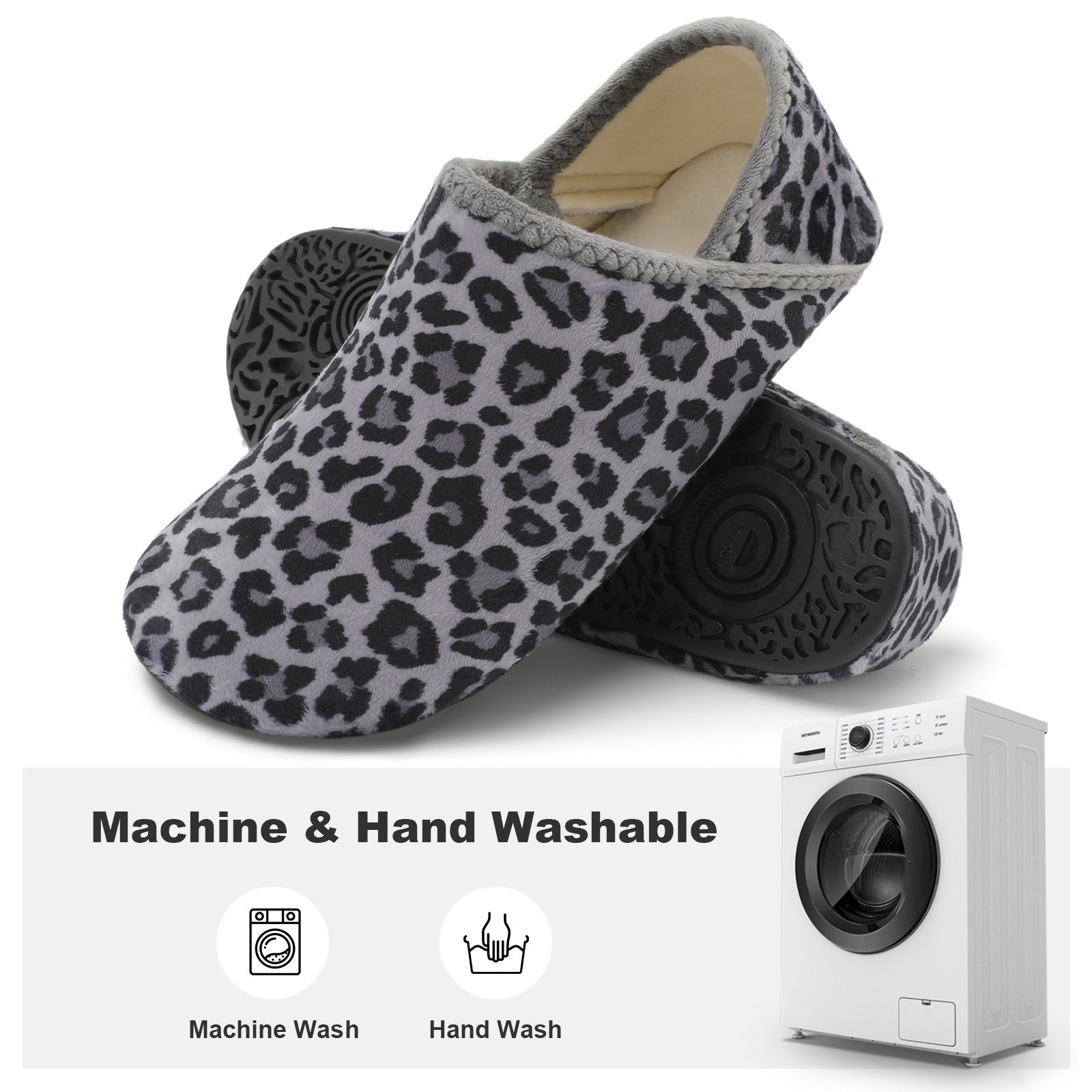 Adult Grey Leopard House Shoes B